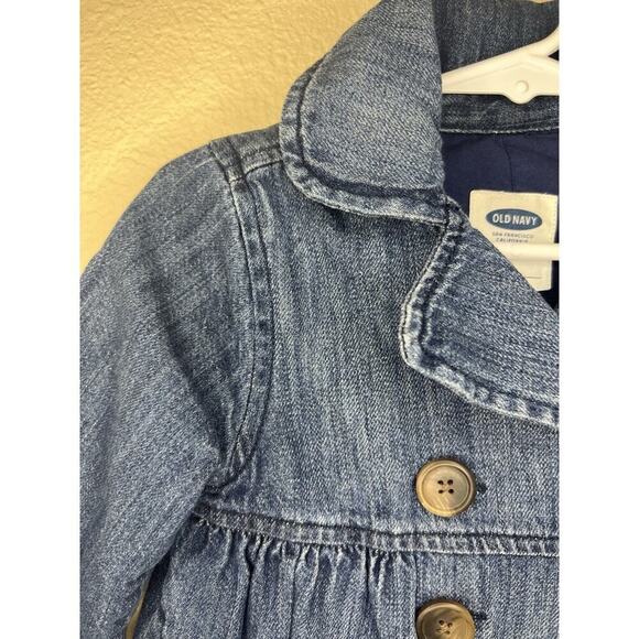 Old Navy Denim Peacoat Jacket, Blue, Cotton Blend, Double Breasted Toddler Girl - Picture 5 of 11
